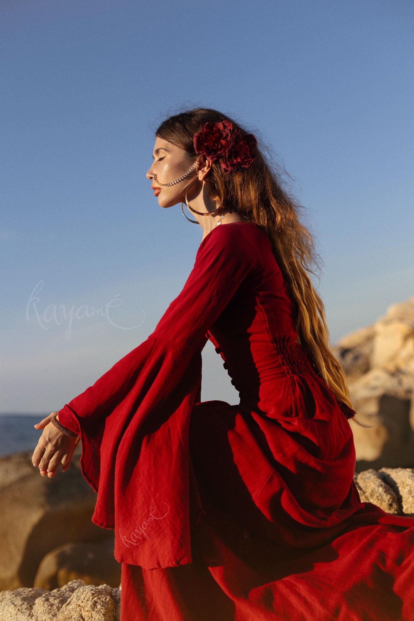 RED ELVEN DRESS • Goddess dress • Red boho dress • Medieval dress • Priestess dress • Dark red dress • Maxi boho dress •  Fairy dress