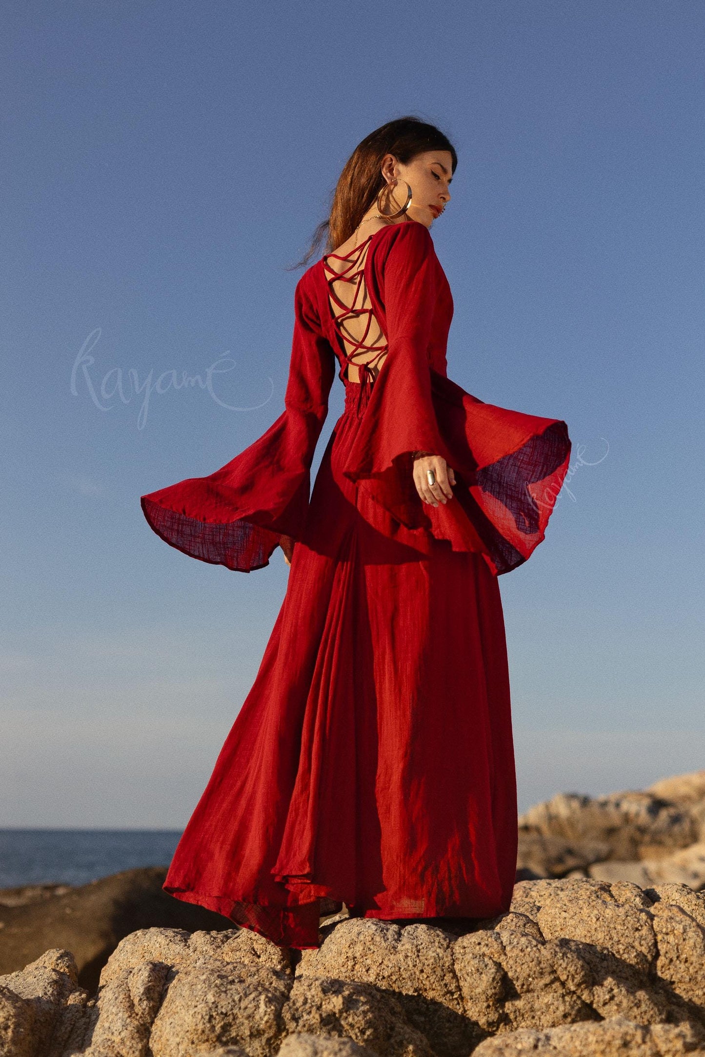 RED ELVEN DRESS • Goddess dress • Red boho dress • Medieval dress • Priestess dress • Dark red dress • Maxi boho dress •  Fairy dress
