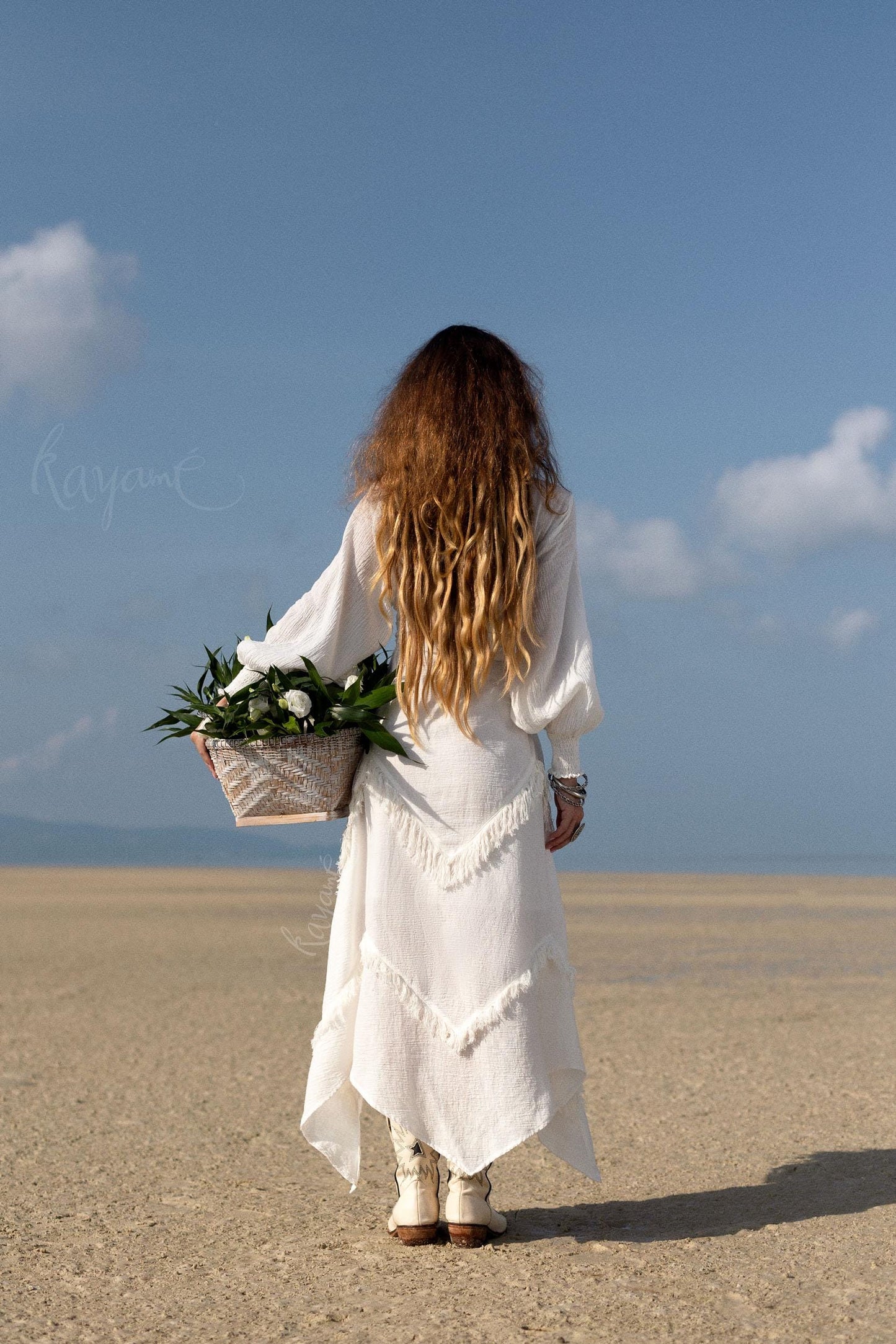 BOHO LINEN DRESS ꧁Kayame꧂ White linen dress •  Linen wrap dress  • Linen wedding dress •  White goddess dress • Linen maxi fringe dress