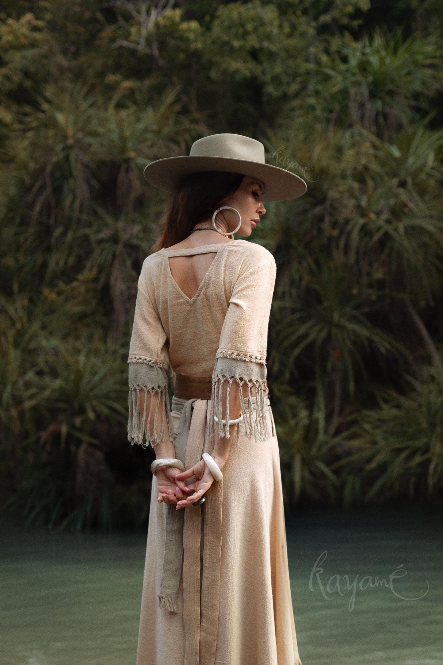 Organic Cotton Two-Piece Set ꧁Kayame꧂ Boho Wrap Top & Tassel Skirt  •  Western Goddess Outfit • Festival boho fringe dress
