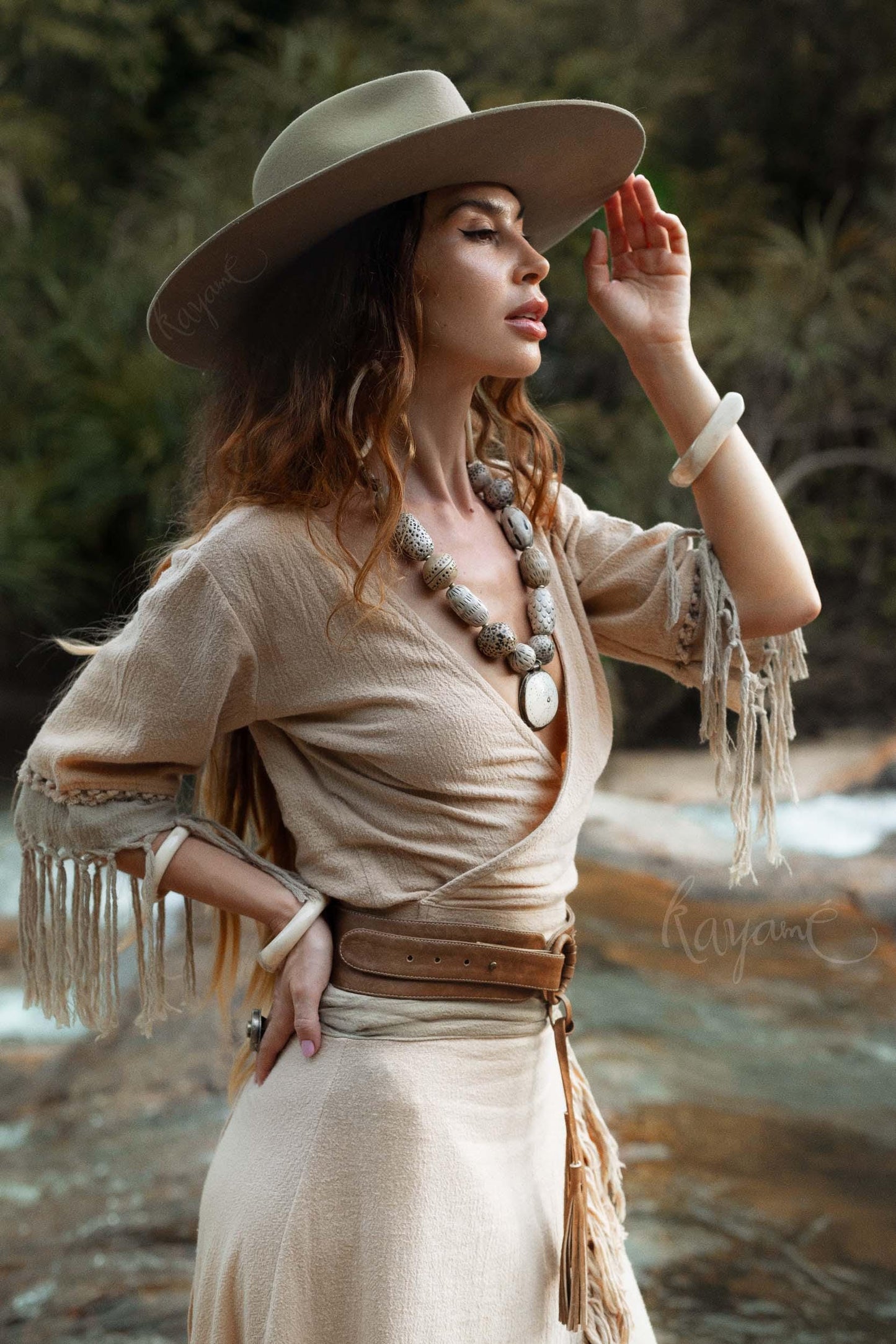 Organic Cotton Two-Piece Set ꧁Kayame꧂ Boho Wrap Top & Tassel Skirt  •  Western Goddess Outfit • Festival boho fringe dress