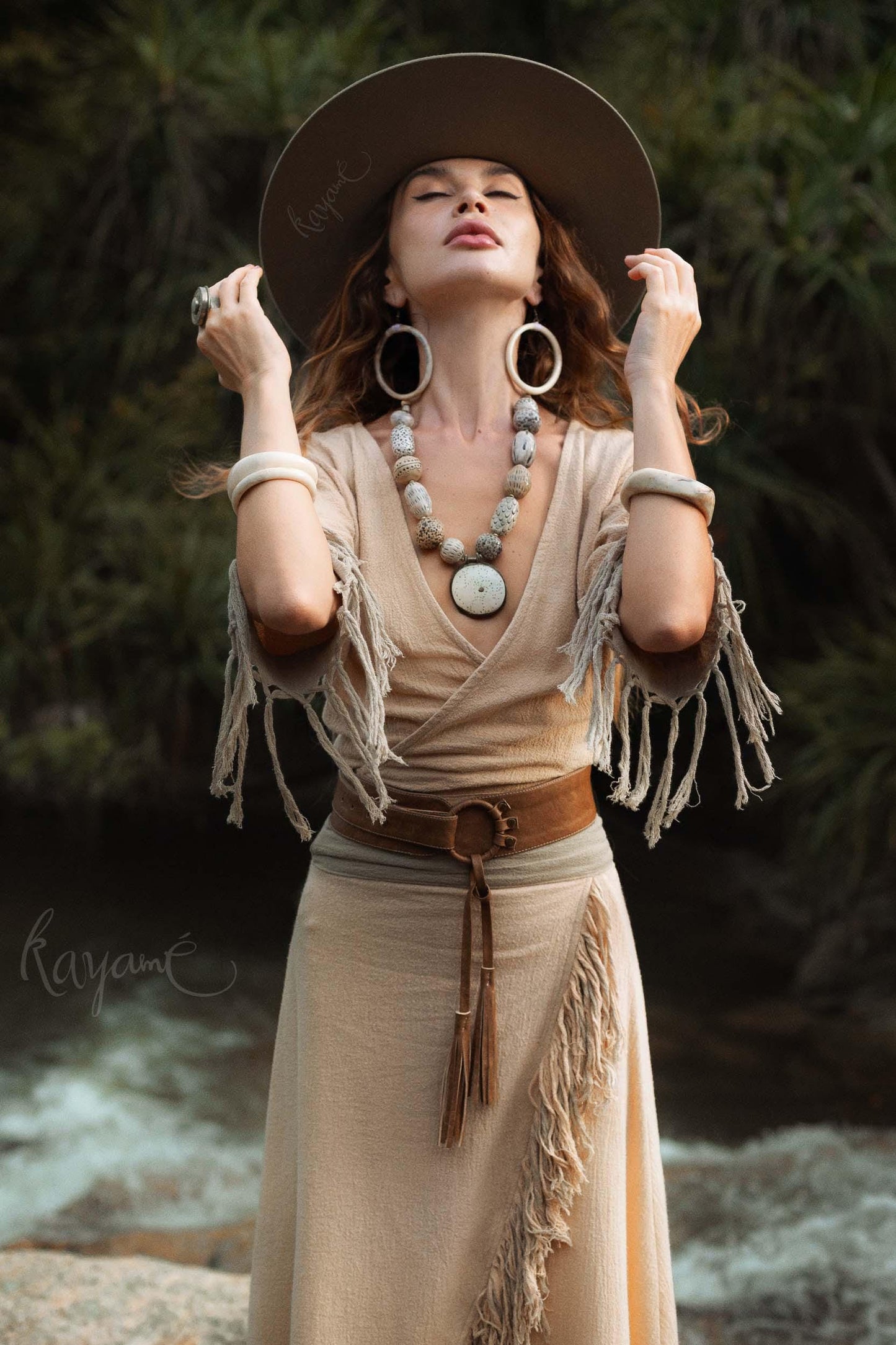 Organic Cotton Two-Piece Set ꧁Kayame꧂ Boho Wrap Top & Tassel Skirt  •  Western Goddess Outfit • Festival boho fringe dress