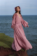 Dusty Rose Puff Sleeve Maxi Dress