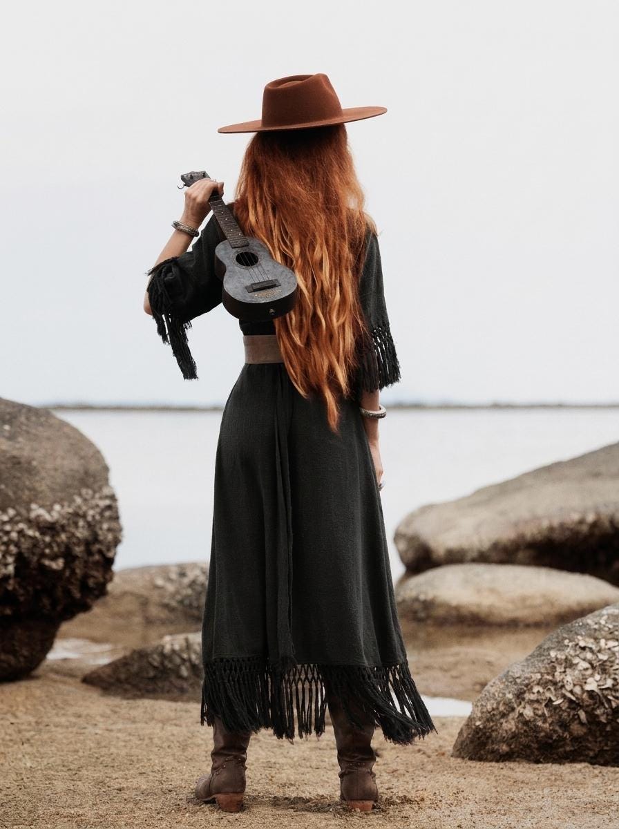 Black Fringe Wrap Dress • Handmade Organic Cotton Boho Midi Dress • Hand Dyed Tassel Dress • Witchy Festival Dress • Bali Handmade