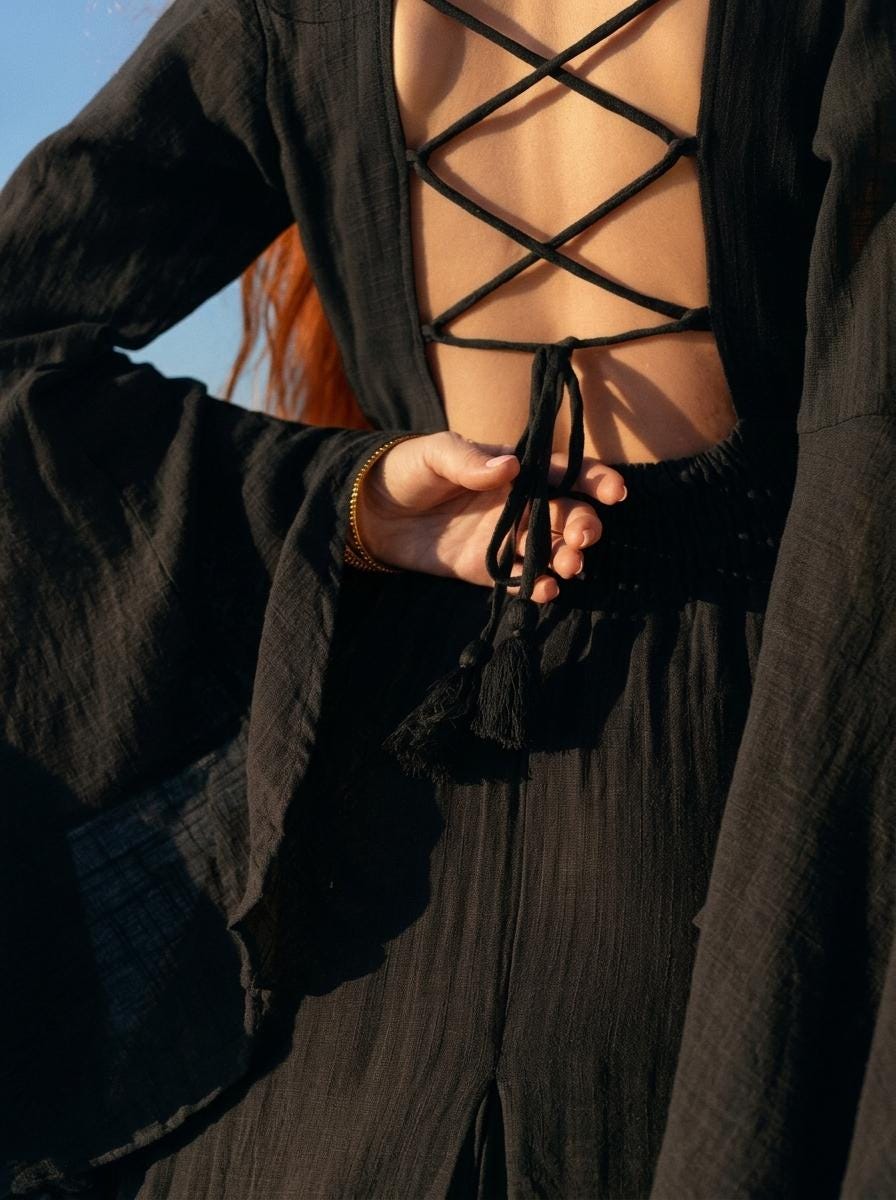 Black Elven Dress • Witchy Goddess Gown • Bell Sleeve Boho Maxi Dress • Medieval Fairy Dress • Black Prom Dress • Organic Cotton