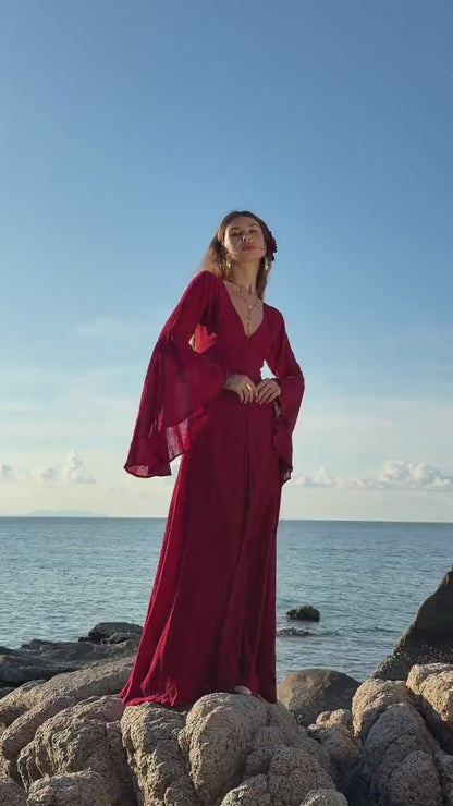 RED ELVEN DRESS • Goddess dress • Red boho dress • Medieval d