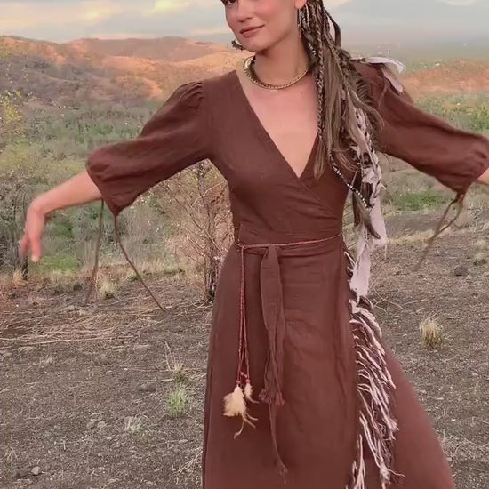 Boho Fringe Wrap Dress: Organic Cotton Kimono, Goddess Style