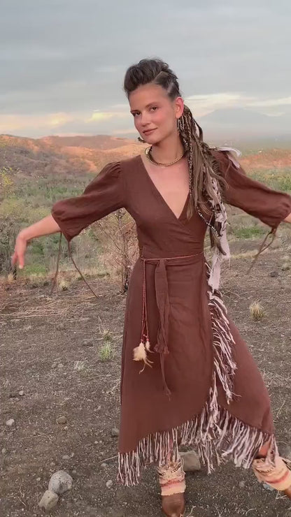 Boho Fringe Wrap Dress: Organic Cotton Kimono, Goddess Style