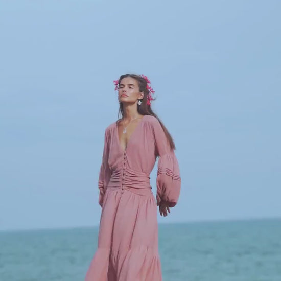 Dusty Rose Puff Sleeve Maxi Dress • Handmade Organic Cotton G