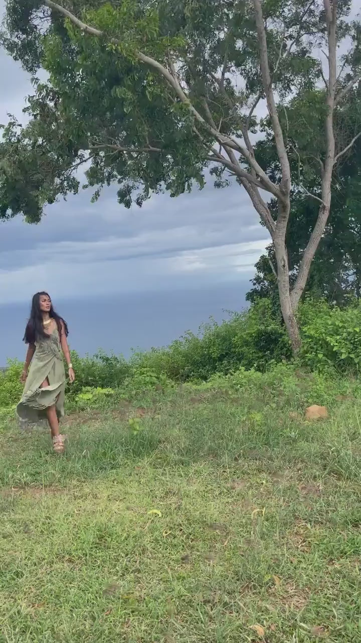 Green Linen Wrap Dress: Organic Cotton Maxi, Boho Festival Dr
