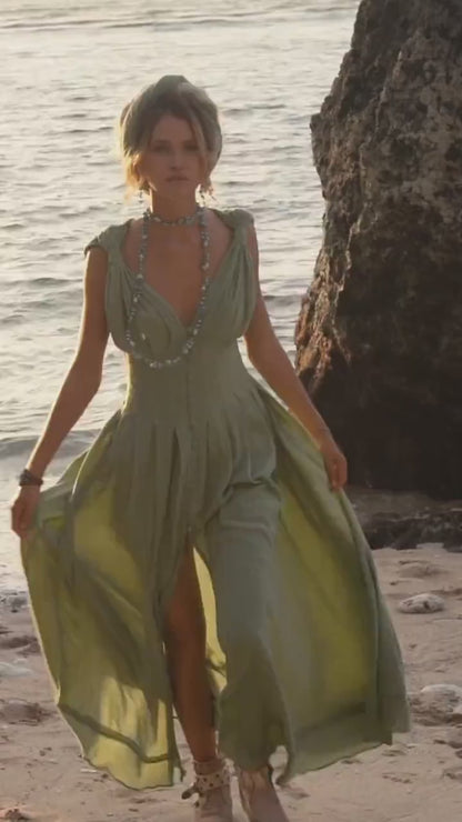 SAGE DRESS ꧁Kayame꧂ Greek goddess dress • Green corset dress 