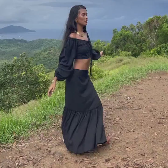 Organic Linen Skirt Set: Boho Goddess Crop Top and Maxi Skirt