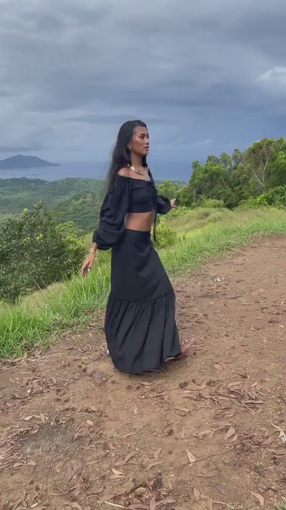 Organic Linen Skirt Set: Boho Goddess Crop Top and Maxi Skirt