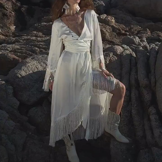 SILK BOHO DRESS ꧁Kayame꧂ Boho wedding dress long sleeve • Whi
