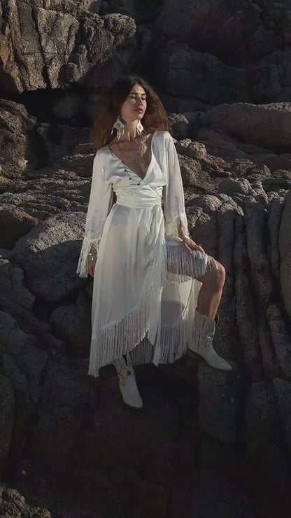 SILK BOHO DRESS ꧁Kayame꧂ Boho wedding dress long sleeve • Whi