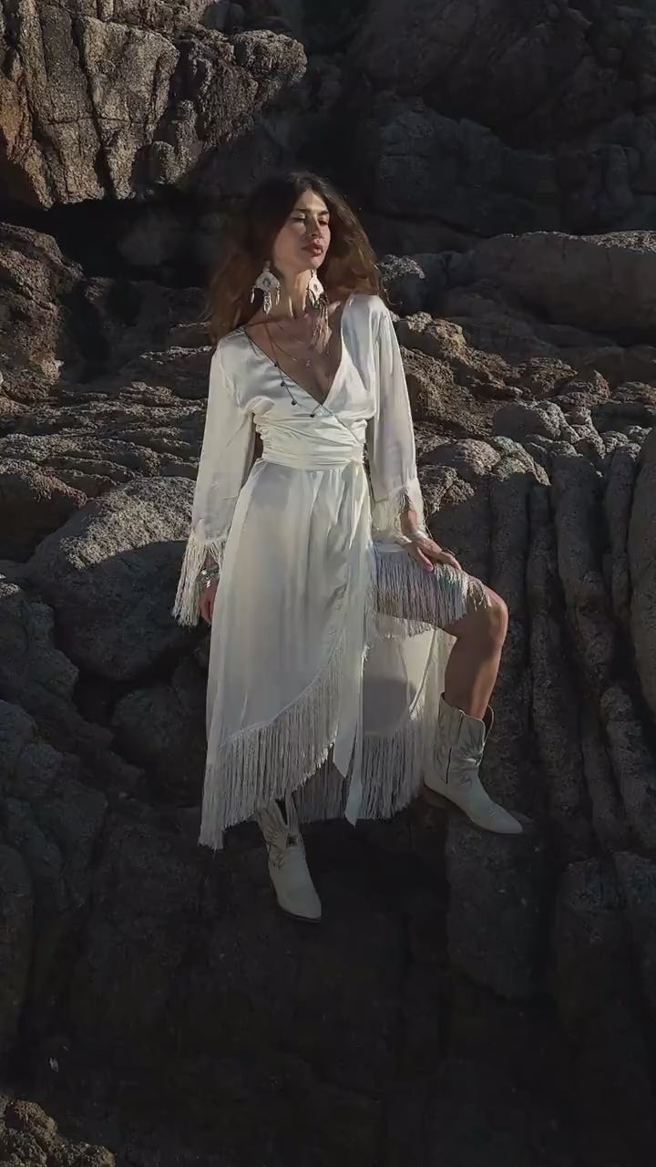 SILK BOHO DRESS ꧁Kayame꧂ Boho wedding dress long sleeve • Whi