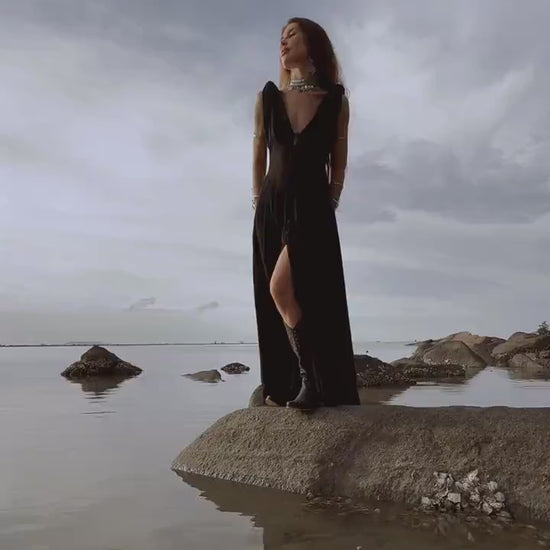 Handmade Black Organic Cotton Goddess Dress: Boho Wedding Gow