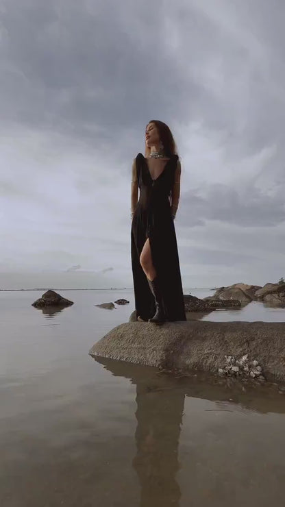 Handmade Black Organic Cotton Goddess Dress: Boho Wedding Gow