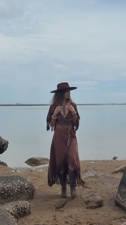 BROWN BOHO DRESS ꧁Kayame꧂ Fringe bohemian dress • Boho maxi d