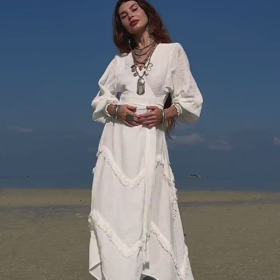 BOHO LINEN DRESS ꧁Kayame꧂ White linen dress •  Linen wrap dre