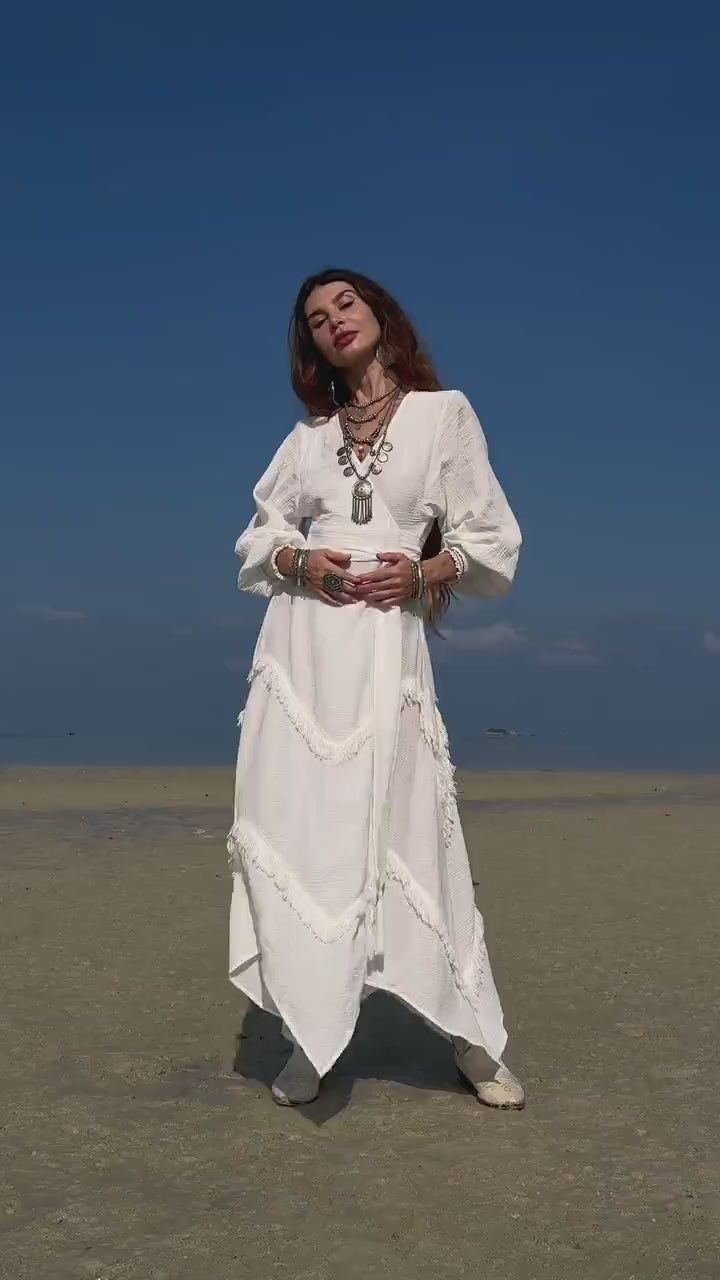 BOHO LINEN DRESS ꧁Kayame꧂ White linen dress •  Linen wrap dre