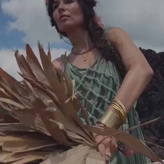 GREEN FRINGE DRESS ꧁Kayame꧂ Macrame dress • Goddess dress • S
