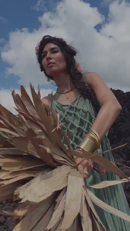 GREEN FRINGE DRESS ꧁Kayame꧂ Macrame dress • Goddess dress • S