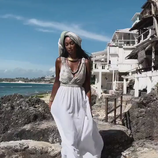 Tie Dye Sage Green Maxi Dress: Backless Cotton Gauze Grecian 