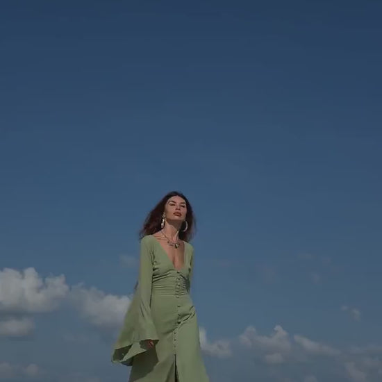 GREEN ELVEN DRESS • Goddess dress • Green boho dress • Mediev