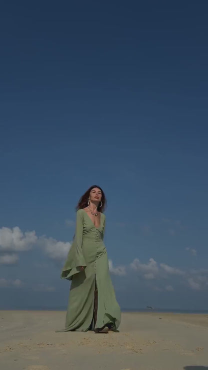GREEN ELVEN DRESS • Goddess dress • Green boho dress • Mediev