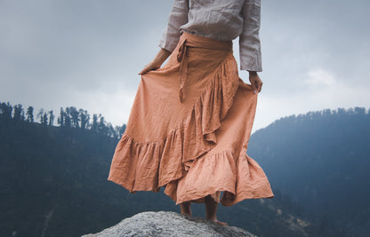 Wrap ruffle maxi skirt | Burnt orange