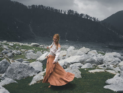 Wrap ruffle maxi skirt | Burnt orange