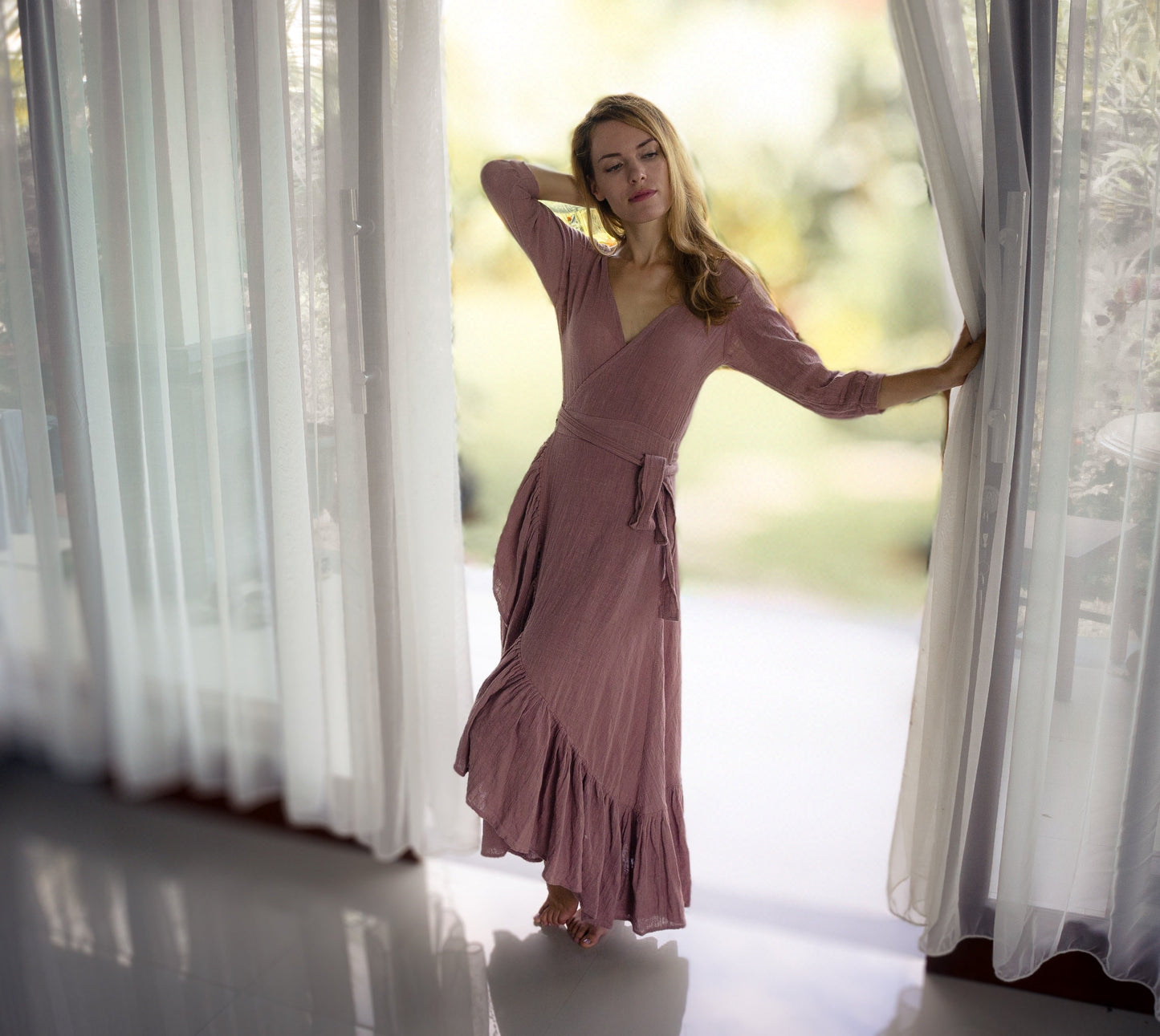 Goddess ruffle wrap dress | Dusty Rose