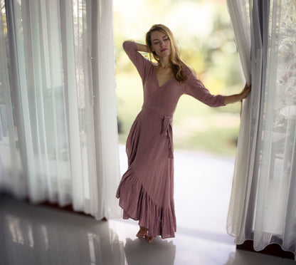 Goddess ruffle wrap dress | Dusty Rose