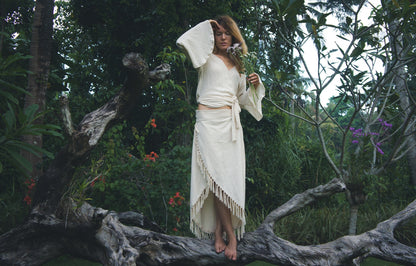 Wrap fringe skirt | Natural