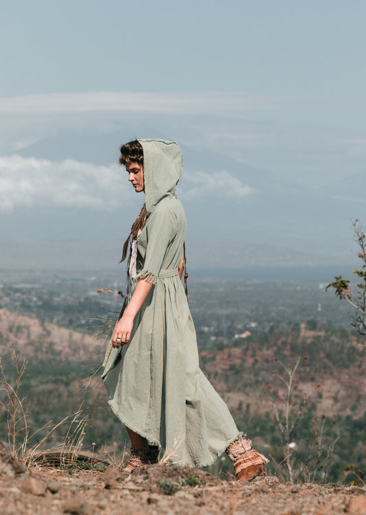 Hooded kimono wrap dress | Turquoise