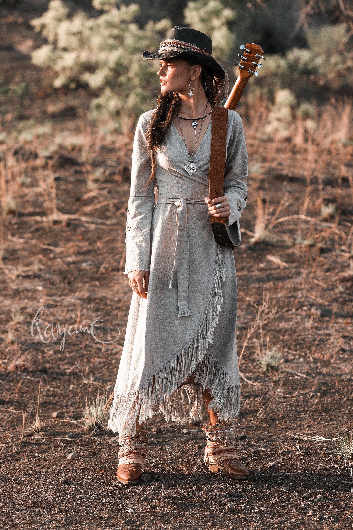 Wild at heart wrap dress with tassels | Grey