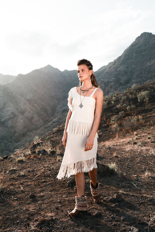 Off white dress with tassels