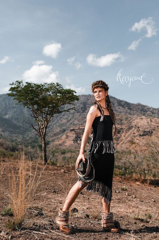 Black dress with tassels