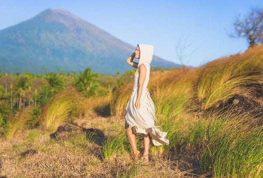 Organic cotton hooded wrap dress