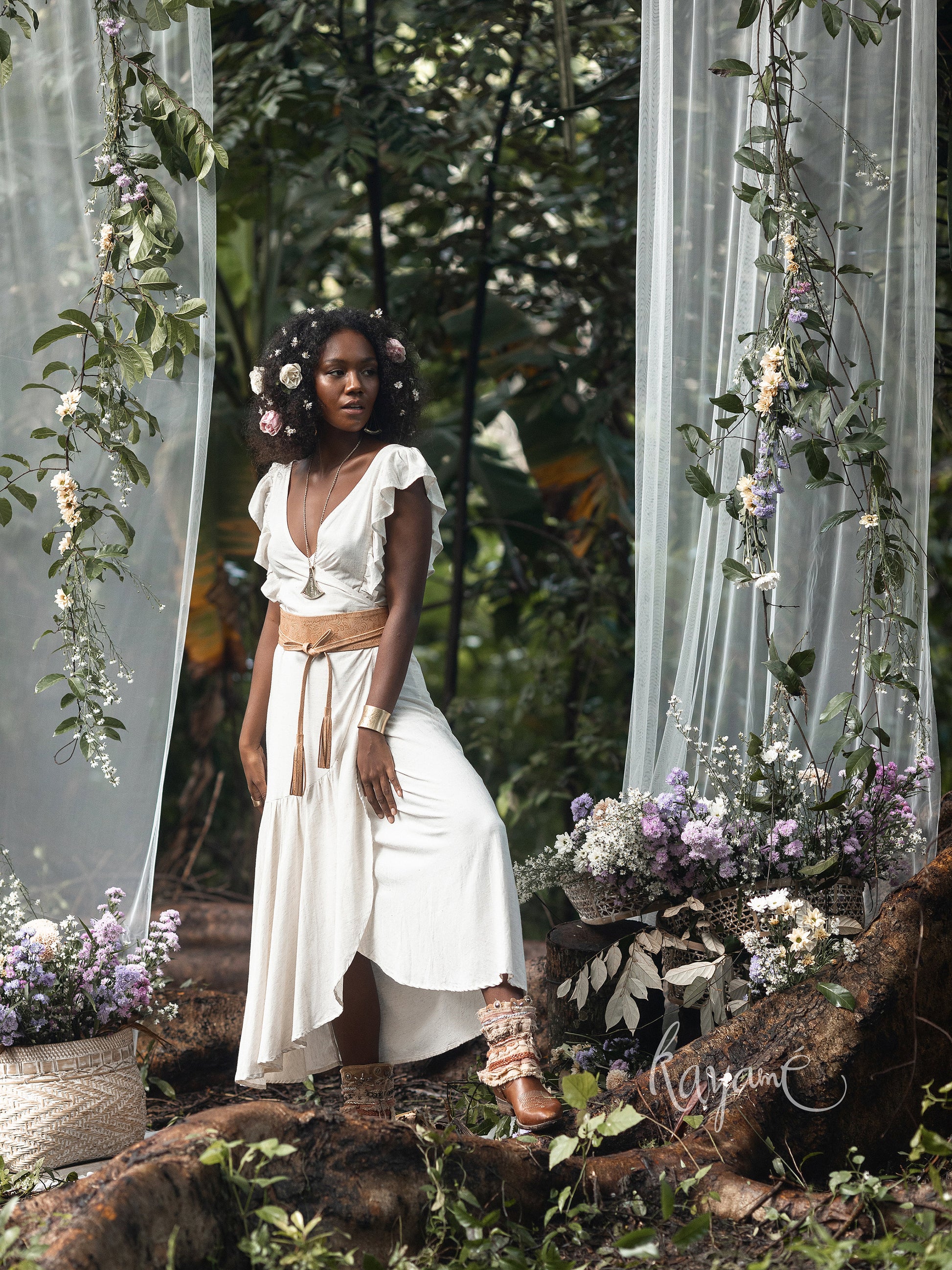 Ruffle Romance Linen Wrap Dress