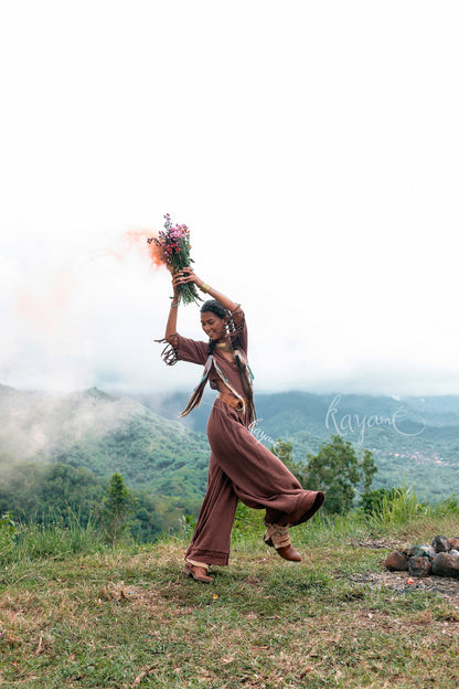 Bell bottom boho jumpsuit | Earthy brown