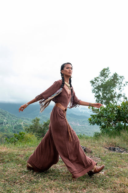 Bell bottom boho jumpsuit | Earthy brown