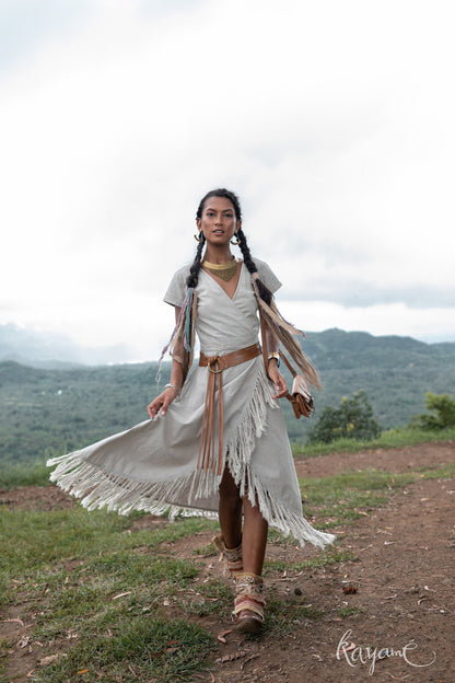 Wild at heart short sleeves wrap dress with tassels | Grey