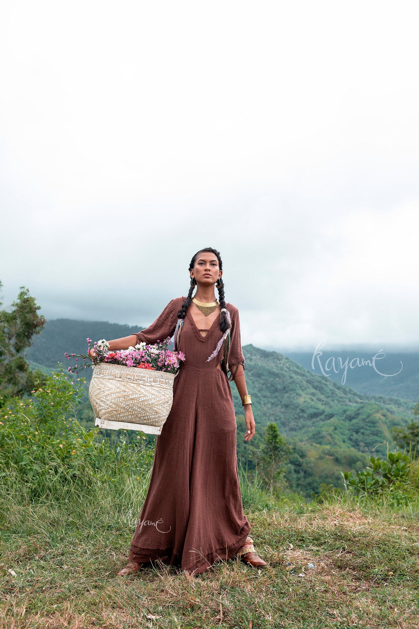 Bell bottom boho jumpsuit | Earthy brown