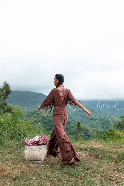 Bell bottom boho jumpsuit | Earthy brown