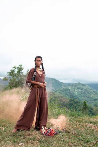 Bell bottom boho jumpsuit | Earthy brown