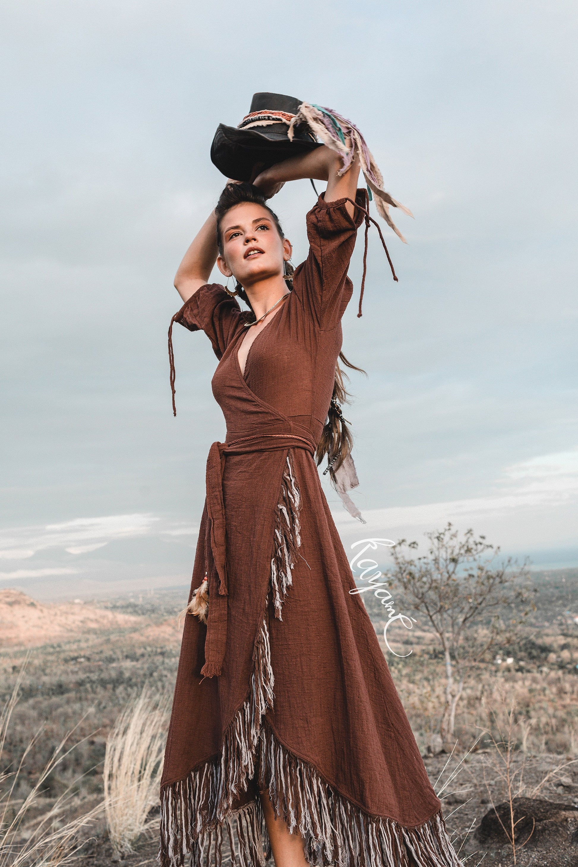 Wild at Heart Wrap Dress with Tassels | Earthy Brown