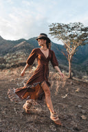 Wild at heart wrap dress with tassels | Earthy brown