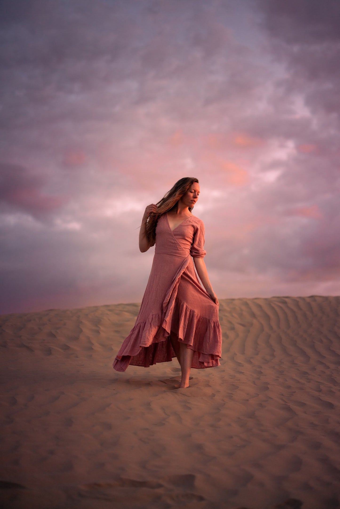 Goddess ruffle wrap dress | Dusty Rose